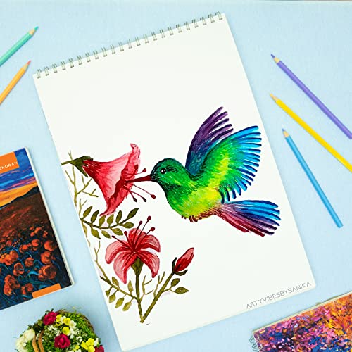 Image of MENORAH - A3 Drawing Book - Sketch Pad | 140 GSM | (100 Pages /50 Sheets)| Metal Wire-O Bound Drawing Notebook | (29.7 X 42.0 Cm)- Blossom Valley Design
