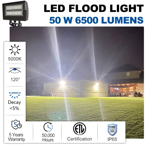 Elecall Led Flood Light Outdoor 6500Lm 50W 5000K 130 Lm/W Yoke Bracket Flag Pole Lights For Garden Warehouse Play Yard 120-277V, Waterproof Ip65 Etl (300W Equivalent) #TOP1