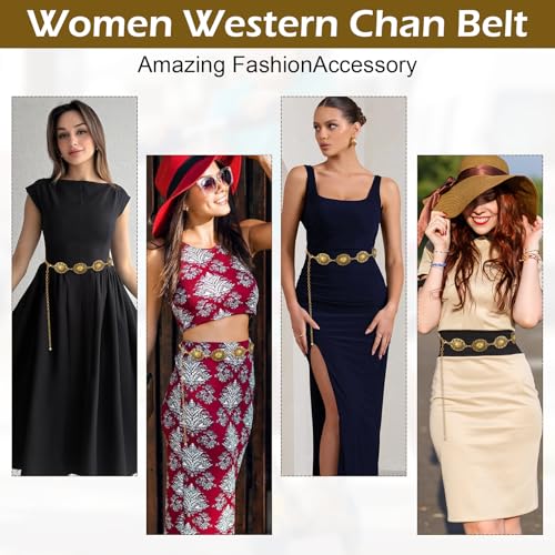 Metal Western Chain Belt for Women, Cowgirl Boho Gold Waist Belt, Adjustable Waist Chain Belts,Waists Jewelry for Women Dress Jeans Country Concert Outfit Prom2