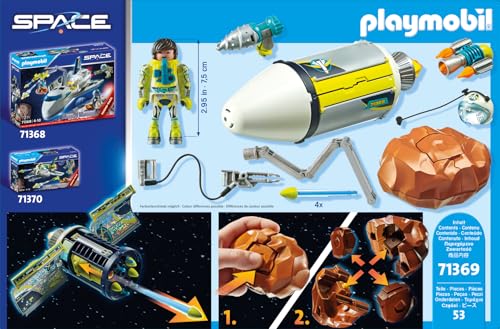 Playmobil 71369 Spationaute et Satellite, Comprend Un spationaute, Un Satellite destructeur de météorite, et Une météorite Qui se sépare en Plusieurs Morceaux, l'univers Space pour Enfants dès 4 Ans