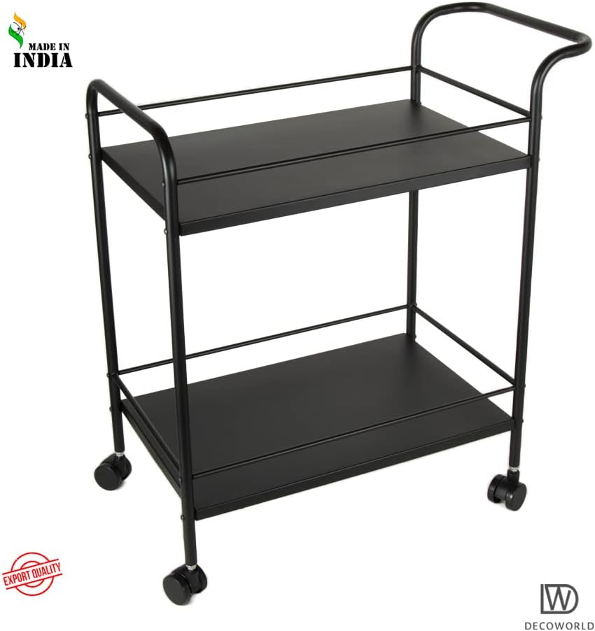 Premium Metal Kitchen Serving Trolley with Wheels Barcart Trolley, Serving Trolley, Utility Cart with Wheels for Kitchen, Dining Room, bar or Living Room Black