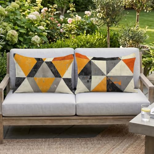 Housse de coussin extérieur déperlant double face lin imperméable 40x80 cm géométrique - 4
