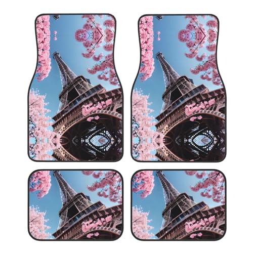 Tapis de sol universels pour voiture avec motif Tour Eiffel Paris et dos antidérapant - Set de 4