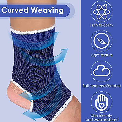 Image of Haysandy 4 Pieces / 2 Pair Kids Ankle Support Brace Elastic Kids Compression Socks Knitted Ankle Sleeve for Jogging Running Fitness(Dark Blue,10-15 Years)