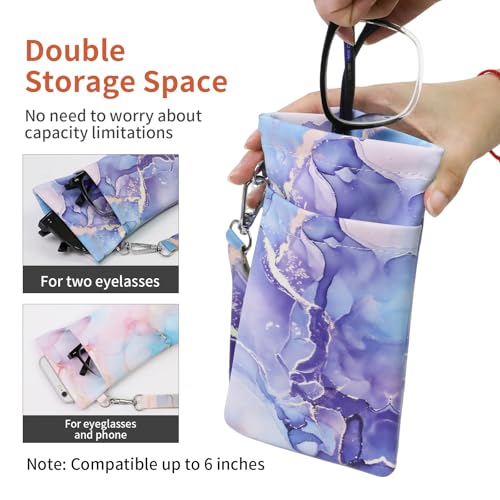 Image of Double Eyeglass Case Soft Dual Glasses Case for Women Men Travel Squeeze Top Sunglasses Cases Eyeglasses Pouch