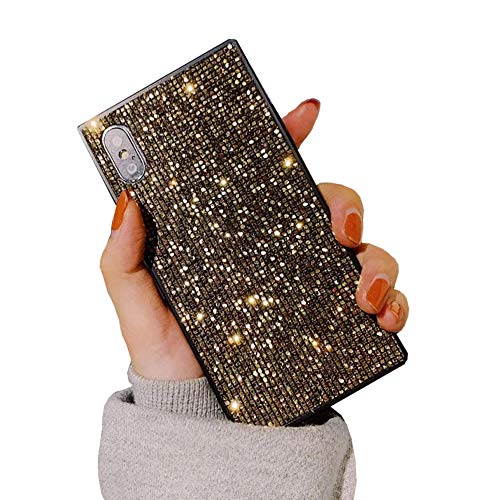 Luxury Bling Square Phone Case for iPhone Xs Max Sparkle Glitter Trunk Air Corner Shockproof Back Cover Casing (Gold, iPhone Xs Max 6.5'')