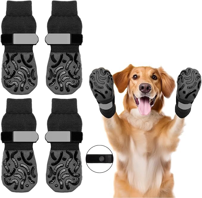 Image of KUTKUT 4Pcs Non Slip Dog Socks to Prevent Licking Paws, Strong Traction for Hardwood Floors, Senior Dogs, Paw Protector, Prevent Scratching, Double Sides Anti Slip Dog Socks(Size:- M: L*W: 16cm*6cm)