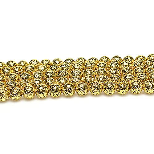 MJDCB Natural Round Stone Beads 8mm Electroplated Golden Lava Volcanic Rock Loose Gemstone Beads for Jewelry Making Bracelet Necklace 43pcs - Image 3