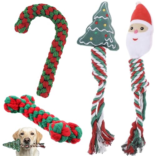 4 StüCk Weihnachten Hundespielzeug,Spielzeug Hund Weihnachten,Hund Weihnachten Spielzeug,Spielzeug Hund Weihnachten,Kauspielzeug Hund Zuckerstange,Dog Toys Candy Canes Geeignet für Kleine Mittlere