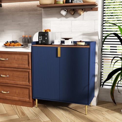 Image of ARTPOWER Sideboard Buffet Cabinet with Fluted Texture, Bar Cabinet, Blue