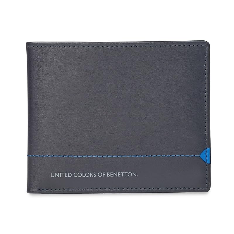 Image of United Colors of Benetton Men's Leather Passcase Wallet Zhodzina - Navy | Bifold with 12 Card Slots, Id Window & 2 Bill CompartMen'sts | Stylish Purse for Men's