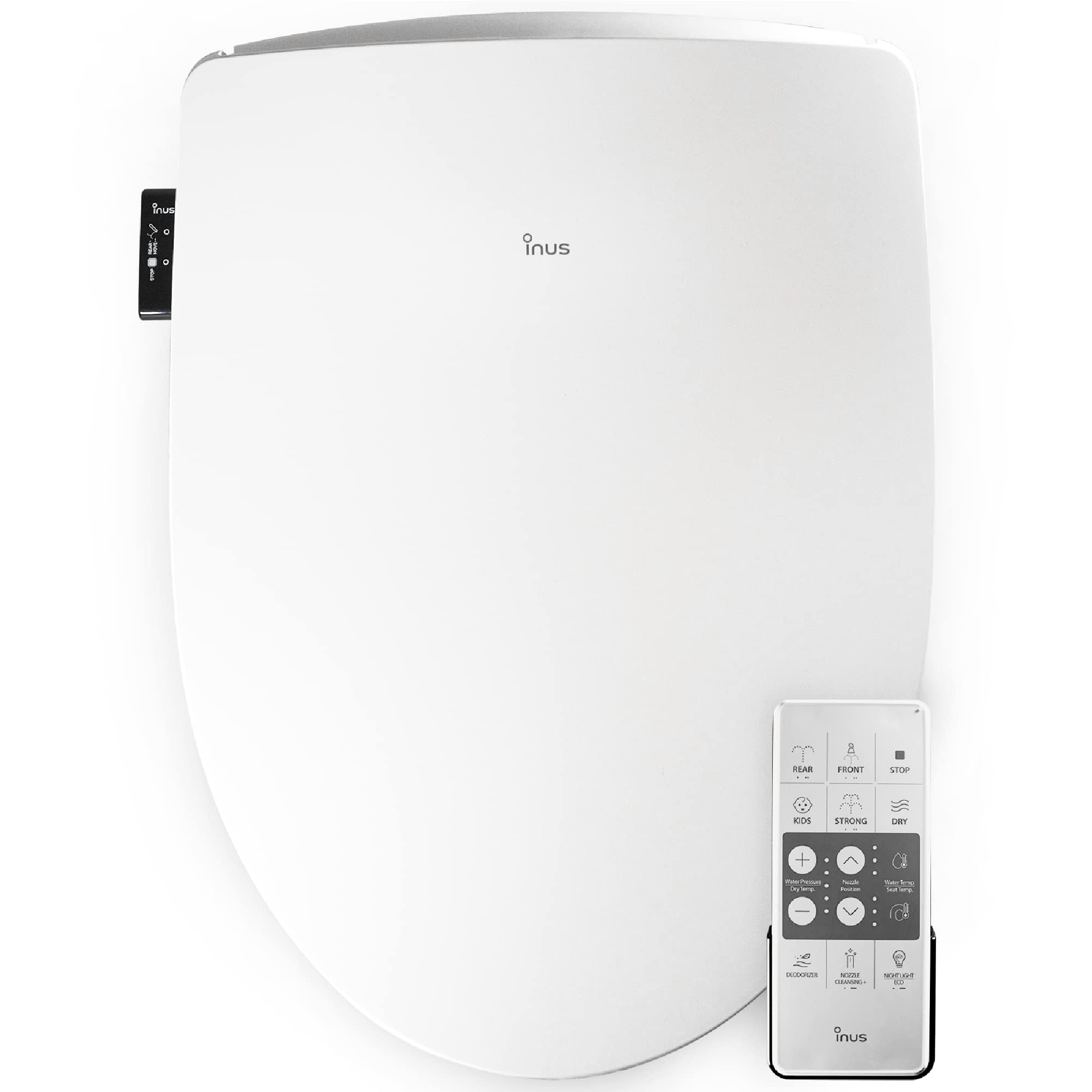 Inus R52 Electric Heated Bidet Seat withTemperature Adjustment for Elongated Toilets, Multiple Spray Modes,LED Light & Self Cleaning Electrolyte Wand,Deodorizer Smart Bidet Seat Remote Control