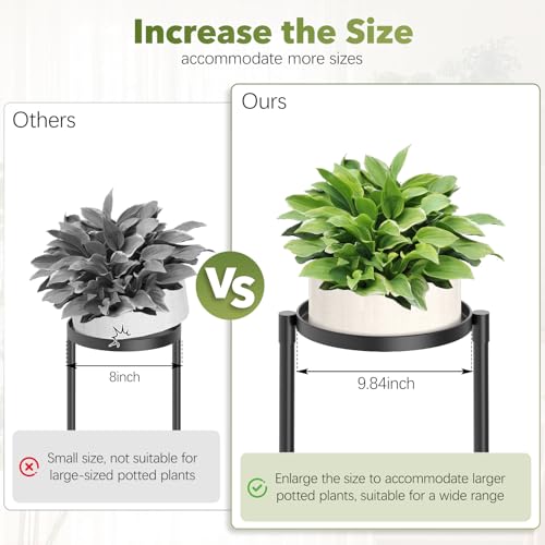 Support de plantes en métal robuste avec plateaux larges de 25,4 cm pour intérieur et jardin