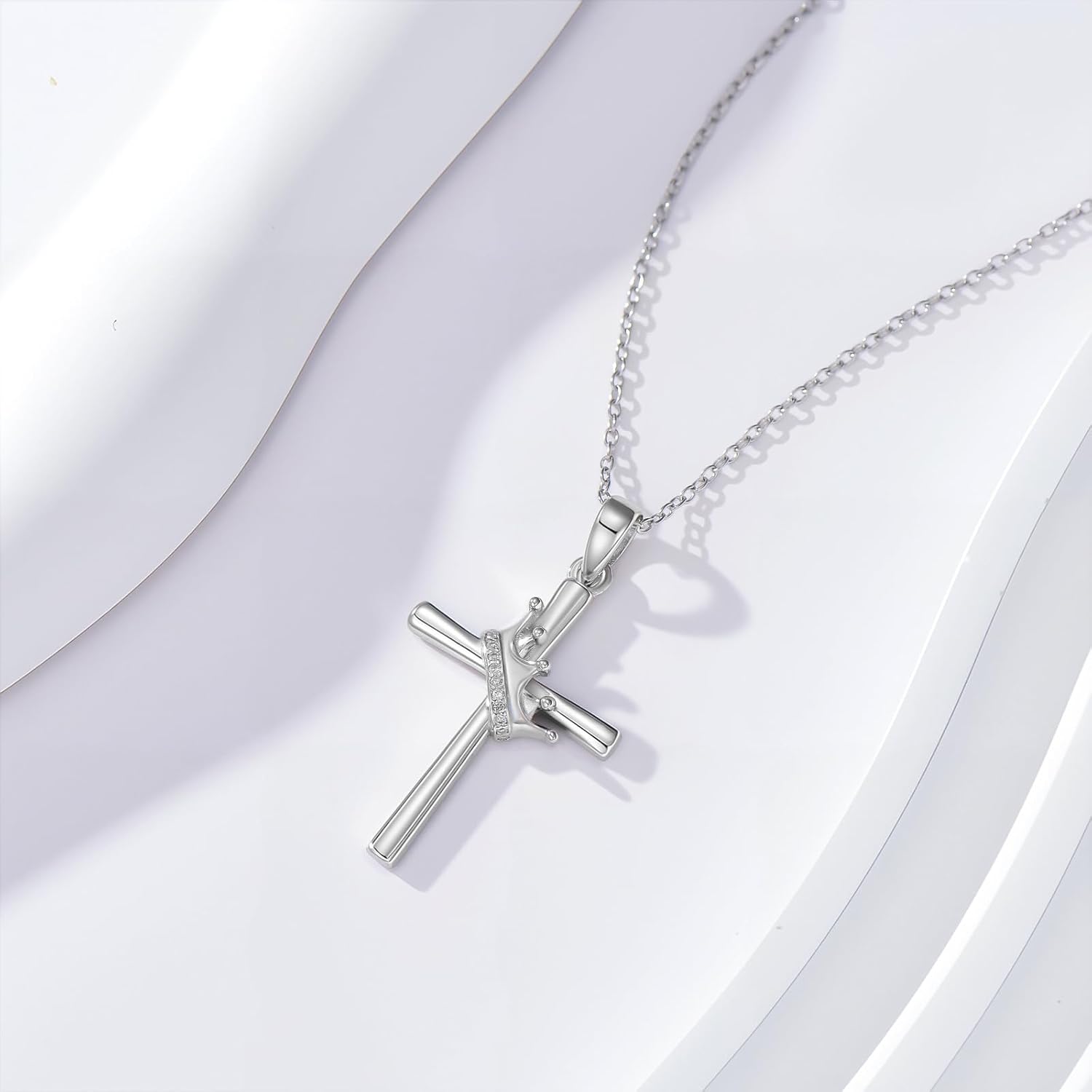 Lab Diamond/Moissanite Cross Necklace for Women 925 Sterling Silver Crown/Celtic Knot/Angle Wings Cross Pendant Necklaces Birthday Christmas Jewelry Gifts for Her - Image 3