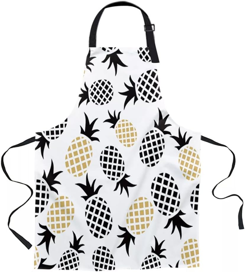 Cartoon Pineapple White Black Printed Kitchen Cooking Baking Aprons Canvas Sleeveless for Women Man Kids Home