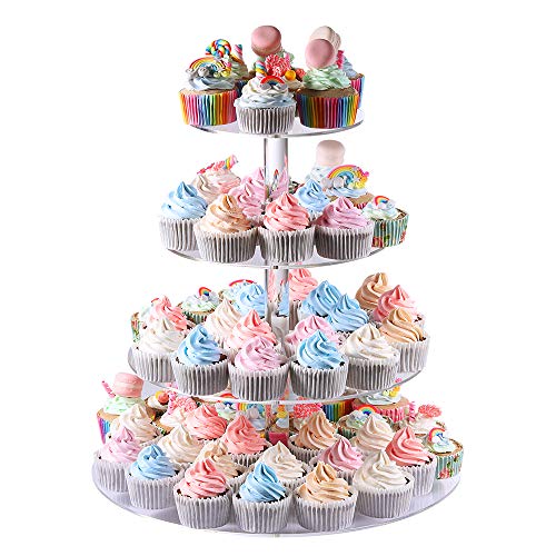 Cupcake Stand, 4-Tier Round Acrylic Cupcake Display Stand Dessert Tower Pastry Stand For Wedding Birthday Theme Party- 15.7 Inches (Transparent) #TOP4