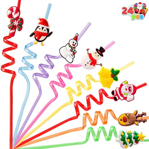JOYIN 24 PCS Pitillos Plásticos Navideños Reutilizables miniatura 1