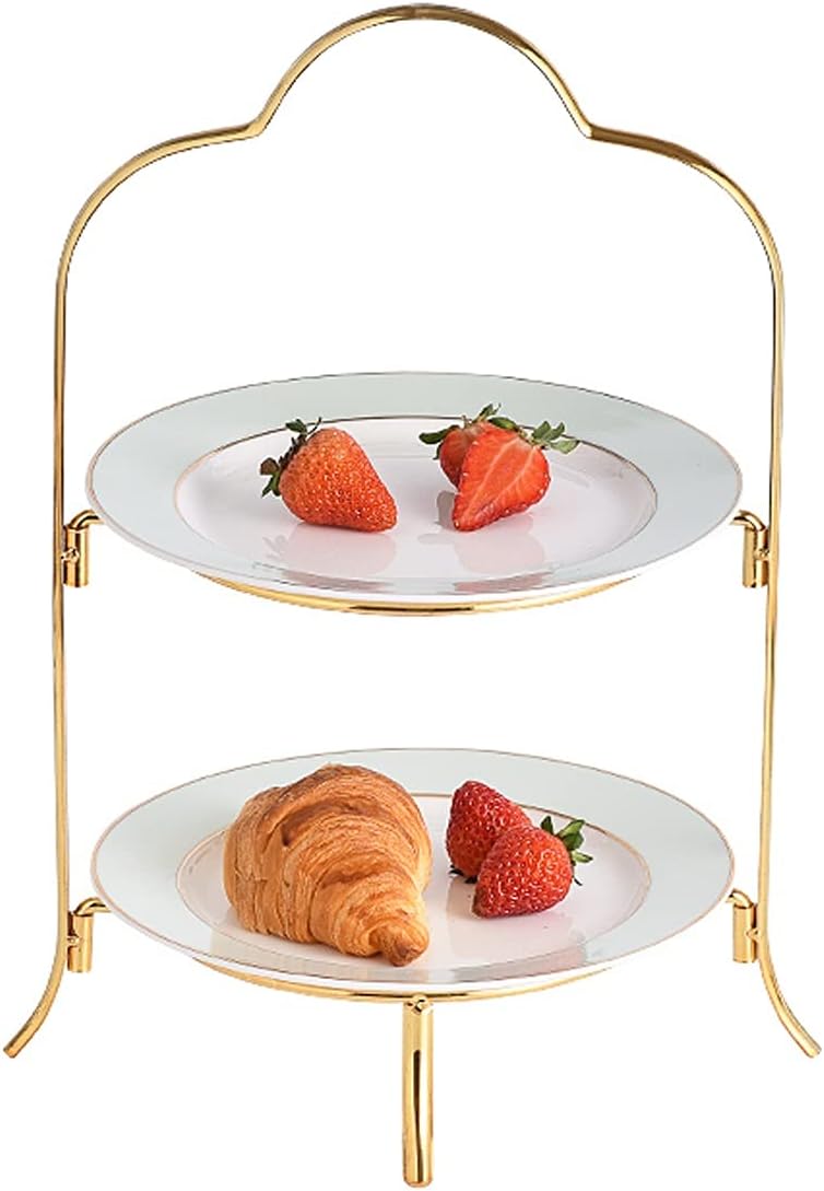 2-Layer Light Luxury Ceramic Dessert Table Elegant Dessert CupPastry Serving Tray for Tea Party Wedding Birthday Cake Holder(Pink,Small)