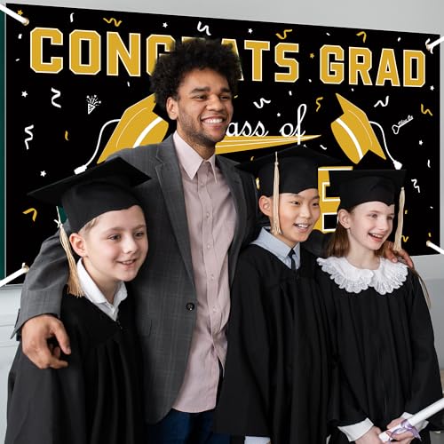 Image of 2026 Graduation Decorations - Black Gold Polyester Graduation Backdrop - Graduation Party Decorations - Congrats Grad Banner - Graduation Decorations Class of 2026 2027,Graduation Party Favors Supplies Yard Sign