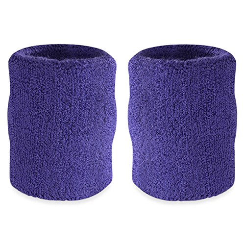 Suddora Arm Sweatbands, Absorbent and Breathable Thick Cotton Bands for Working Out, Gymnastics, Basketball, Tennis, and Football, Multiuse 4-inch Wristbands for Costumes and Cosplay, Purple