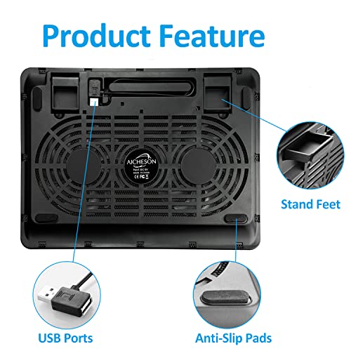 AICHESON-Laptop-Cooling-Pad-2-1000RPM-Fans-Portable-Computer-Cooler-Blue-LEDs-S007
