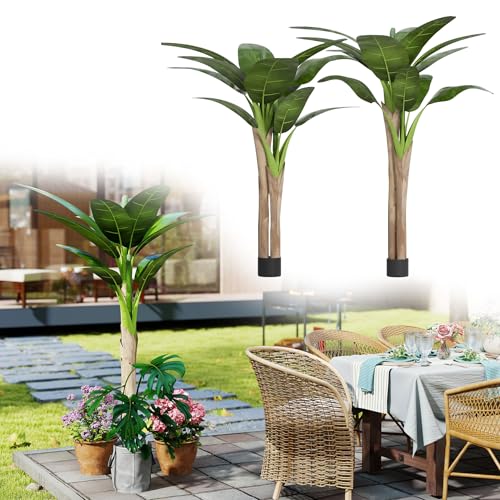 UISEBRT Albero di banana artificiale, grande pianta artificiale con vaso, per hotel, ristorante, terrazza, piscina, giardino, decorazione per interni ed esterni, 160 cm