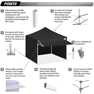 Abccanopy 10×10 pop up canopy tent with sidewalls easy up canopies with awning outdoor tents for parties market commercial events black  urban country home decor