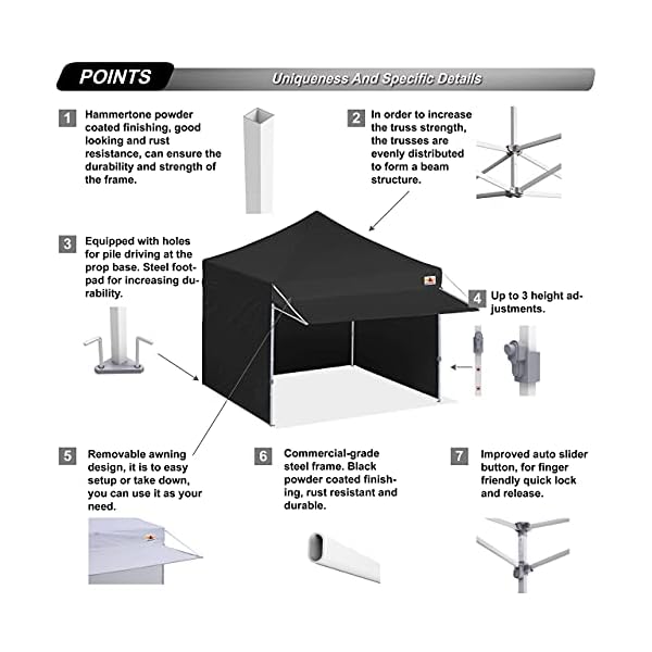 Abccanopy 10×10 pop up canopy tent with sidewalls easy up canopies with awning outdoor tents for parties market commercial events black  urban country home decor