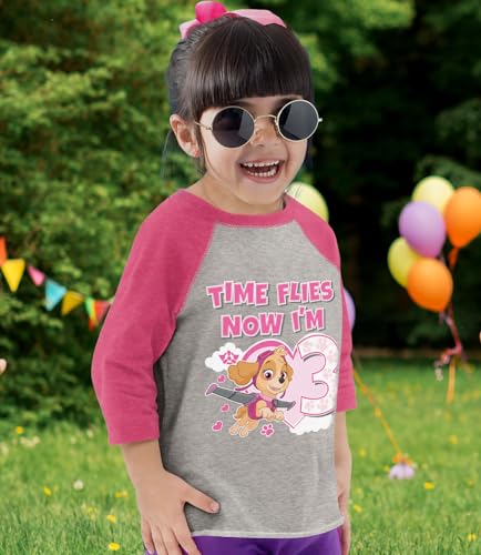Image of Tstars Paw Patrol Rubble 3rd Birthday Baseball Tee Toddler Boy 3 /4 | Soft raglan Rubble digging tee for turning three; great for 3rd birthday, construction party, photo gift
