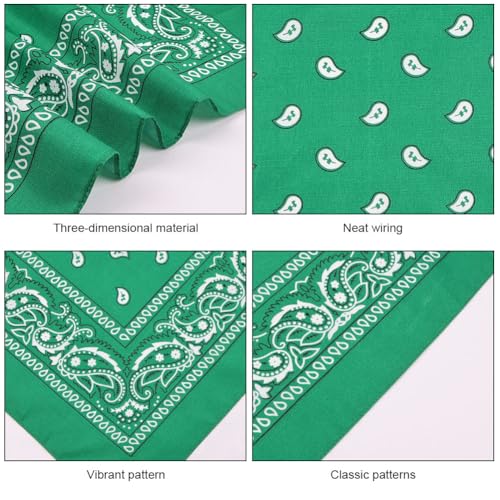 Aomig Bandana Halstuch Biker Damen Herren Nickitücher Kopftuch Halstuch Unisex Tuch Bindetuch Headwear Haar Schal Paisley Muster Halstücher Bandana Ansatz Haartuch Taschentuch Dunkelgrün (55 * 55cm)