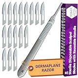 Pack of 15 Surgical Blades 10 and Stainless Steel Scalpel Handle, Size 10 Scalpel Blades with Scalpel Handle, High Carbon Steel Dermablade Scalpels Surgical 10 Blades, Dermaplaning Tool for Face