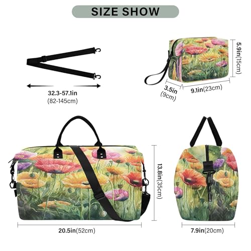 Colorful Meadow Flower Travel Duffel Bags Carry on Weekender Overnight Bag Large for Airplane with Toiletry Bag for Men Women3