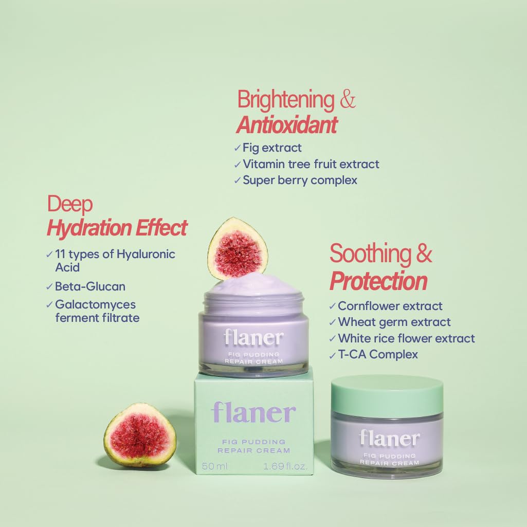 Fig Pudding Barrier Repair Cream – 11x Hyaluronic Acid Moisturizer Cream, Barrier Care, Ceramide, Hydration and Barrier Strengthening, Vegan, Korean Skincare, Dry & Sensitive Skin, 1.69 fl.oz