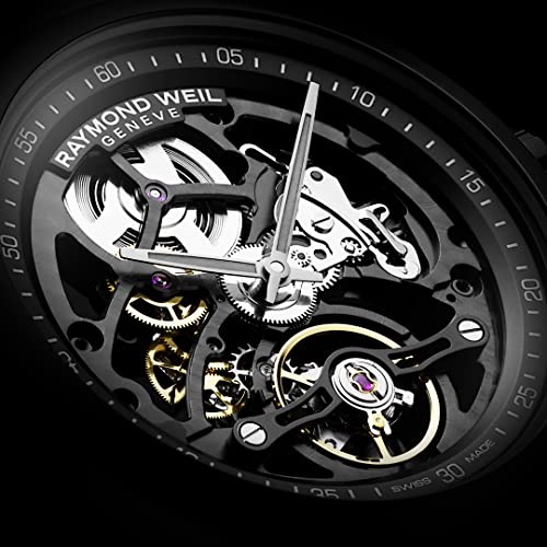 RAYMOND WEIL Freelancer Men's Calibre RW1212 Skeleton Automatic Watch - 42 mm, Stainless Steel with Black PVD Coating, Black Rubber Strap, Open-Worked Black Dial (2785-BKR-20000)4
