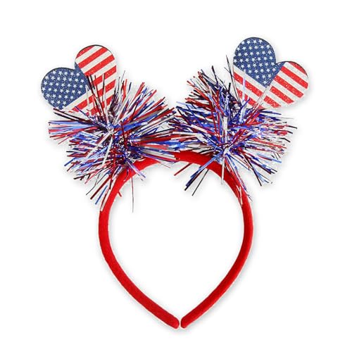 Hifanmm 4Th Of July Headband Independence Day Hair Accessories Patriotic Party Hair Supplies Usa Flag Heart Design Blue Red Ribbon Stars Hair Decoration Non Slip Head Band For Women Girls Kids 1 Pcs cover