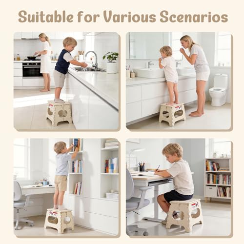 Image of ACSTEP Folding Step Stool 11 Inch, Sturdy Plastic Foldable Step Stool for Kids & Adults, Non Slip Lightweight Collapsible Foot Stools Holds 300 lbs, Ideal for Kitchen, Bathroom, Outdoor, Khaki