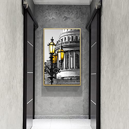 Toile paysage européen jaune pour décoration murale de salon au style nordique