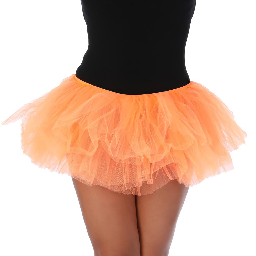 Running Tutu Skirt Fancy Dress 1980s Hen Party Dance Extra Fluffy 5 Layers Plus Size (Neon Orange)