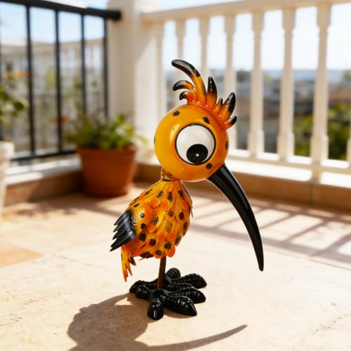 Estatua grande de jardín pájaro naranja de metal miniatura 6