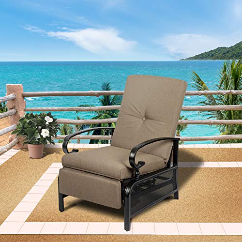 Oakcloud Adjustable Outdoor Lounge Chair Metal Patio Relaxing Recliner Chair With Thick Cushions Support 300Lbs(Brown) #TOP6