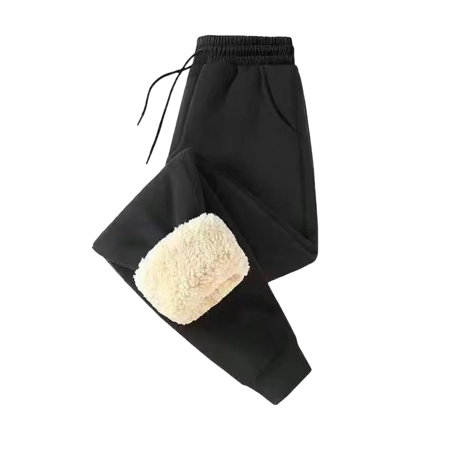 Mens Fleece Sweatpants Elastic Waist Drawstring Cinched Bottom Joggers Winter Thermal Baggy Sweatpants with Pockets
