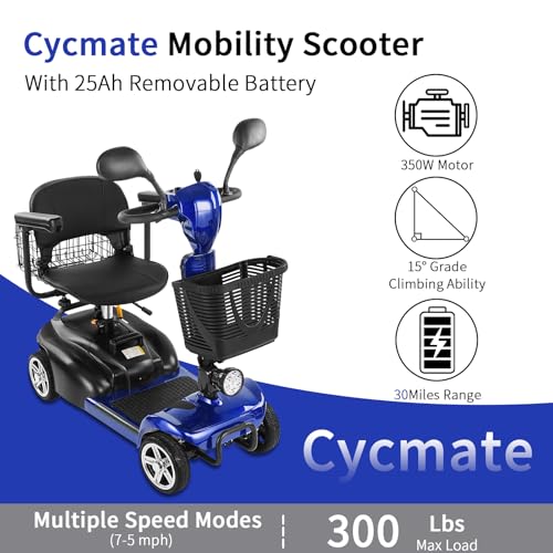 Image of Mobility Scooter for Seniors /Adults,20 /35 Miles up to 300lbs Capacity, 4 Wheels Mobility Scooters 350W 7MPH,USB Charging Detachable Lithium Battery with Rear Mirror