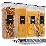 Deco haus Lot de 4 boîtes de conservation hermétiques avec couvercle [avec étiquettes de stockage] – 2,8 l – Boîte de rangement pour cuisine – Stockage alimentaire pour spaghetti, farine