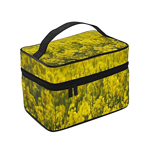 化粧ポーチ メイクポーチ 菜の花 コスメ収納 便携式 化粧バッグ 化粧箱 プロ用 化粧ケース 持ち運び メイクボックス 大容量 化粧品収納バッグ 洗面用具入れ 旅行 出張用 軽量 小物入れ 化粧道具 カバー付きのファスナー