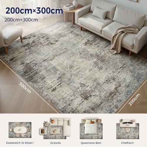 DMOYEST Teppich Wohnzimmer 200x300cm Modern Brown Rostet Waschbar – Ansicht 2