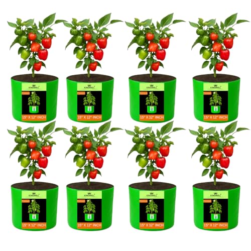 Image of Kingwell grow bags 15x12 inch pack of 8 For Terrace Garden Vegetable Plant Grow Bags Fruits Growing Containers For terrece Gardening