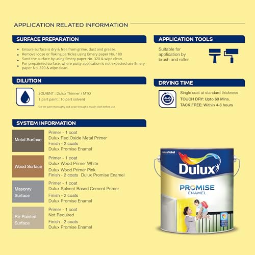 Image of Dulux Promise Enamel | Enamel Paint for Wall, Metal & Wooden Surfaces | Quick Drying, Rust Protection & Long Lasting Coverage, 4 Litres, Black