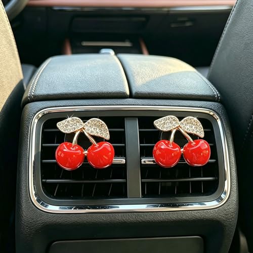 Image of 4 Pack Cute Red Cherry Car Air Vent Diffuser with Replaceable Refills, Clip-On Car Air Freshener, Auto AC Vent Decor Accessories, Aromatherapy Ornament Gift for Women