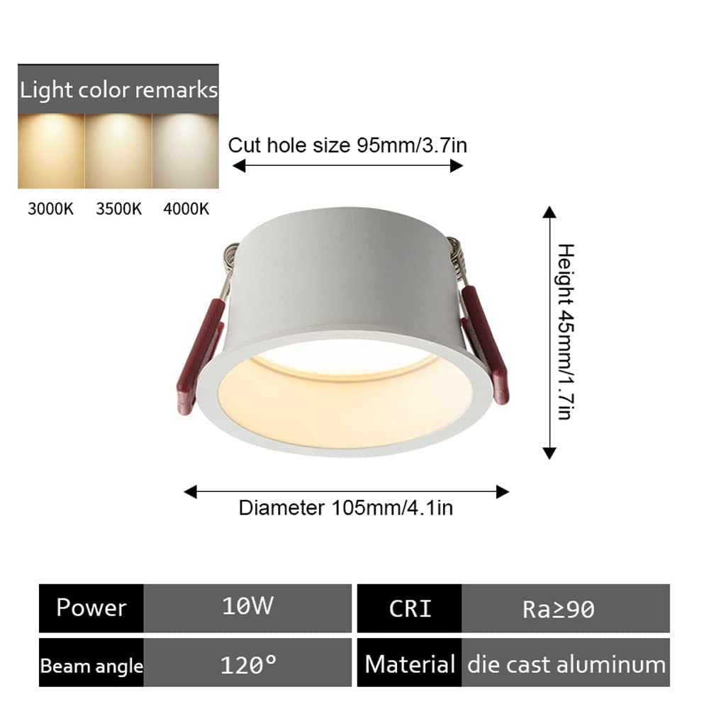 Lot De 4 Spots Encastrés À LED Anti-éblouissants, Garniture De Déflecteur LED Peut Éclairer La Lumière du Jour Rétrofit Downlight Rond 3000K/3500K/4000K/6000K Sélectionnable