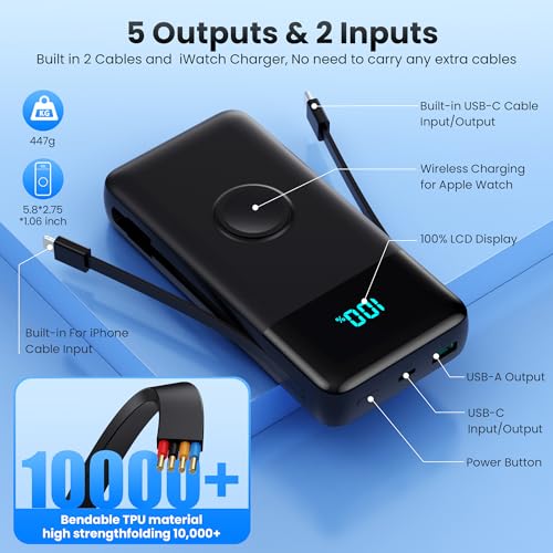 Image of Portable Charger 40800mAh for iPhone with Built-in Cable and iWatch Charger, 25W PD Fast Charging USB C Power Bank,Travel Camping Essentials Battery Pack for iPhone 17 /16 /15 /14 /13,Android,Apple Watch
